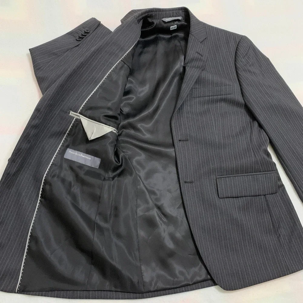 Perry Ellis Portfolio Men's‎ 36S Pinstripe 2-Button Gray Wool Blazer Suit Jacket